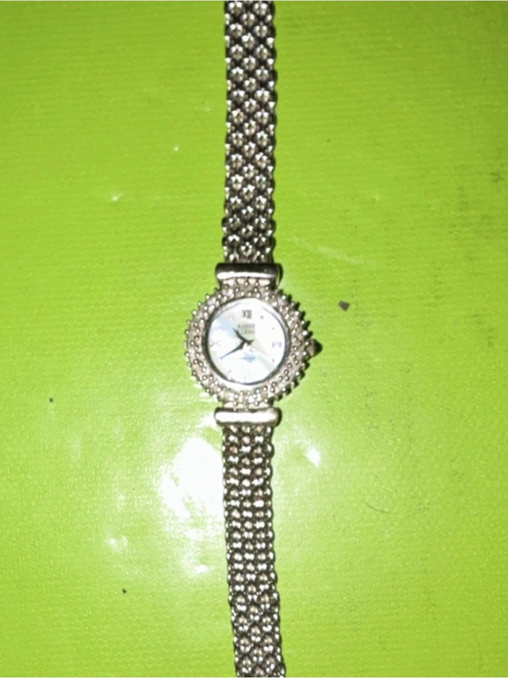 Anne Klein Silver Crystal-Accent Mesh Bracelet Watch
